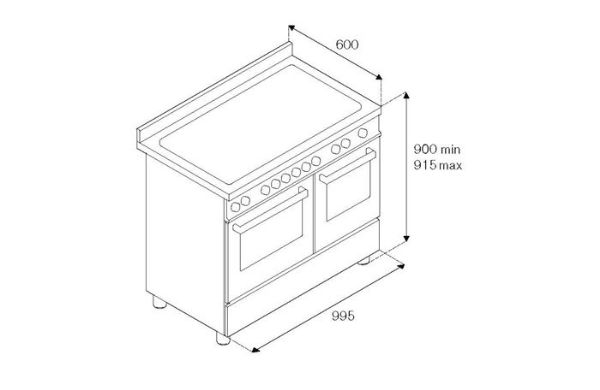 Bertazzoni Professional 100cm Induction XG Range Cooker in Arancio_Dimensions