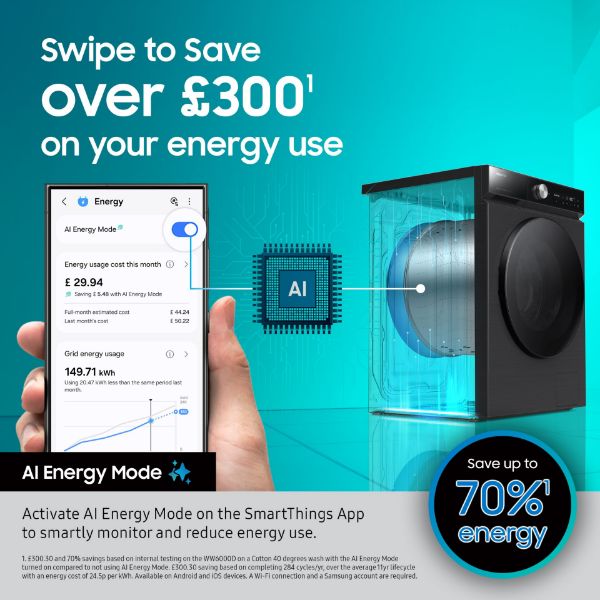 Samsung WW11DG6B25LEU1 Series 6 AI Energy 11kg 1400 Spin Smart Washing Machine - White_ai energy mode