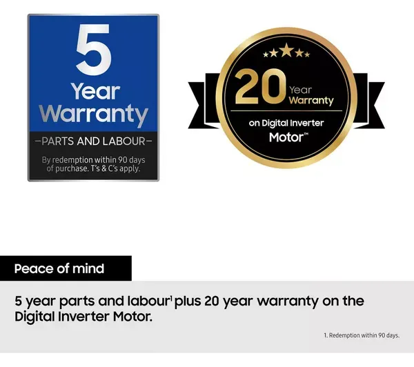 Samsung DV90T6240LE/S1 9kg Heat Pump Smart Tumble Dryer - White_warranty