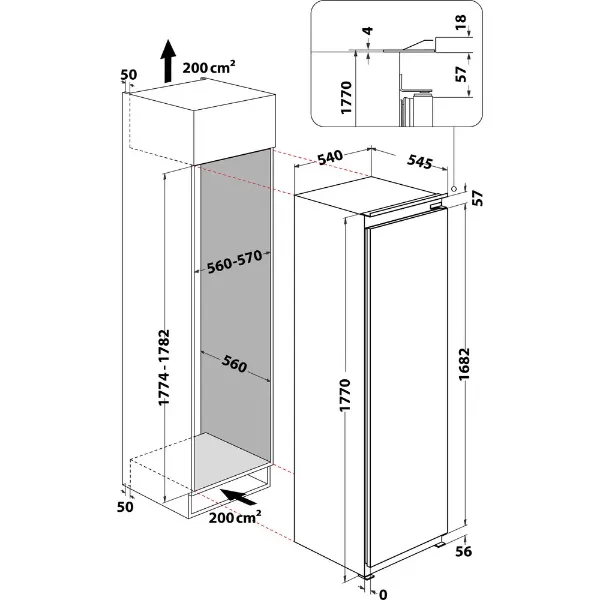 Hotpoint HTSD18F013H1 Integrated No Frost Tall Freezer with Active Fresh dimensions
