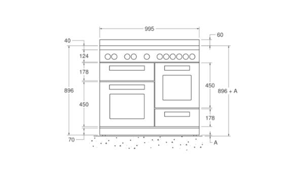 Bertazzoni Master 100cm XG Dual Fuel Range Cooker in Matt Nero_Dimensions