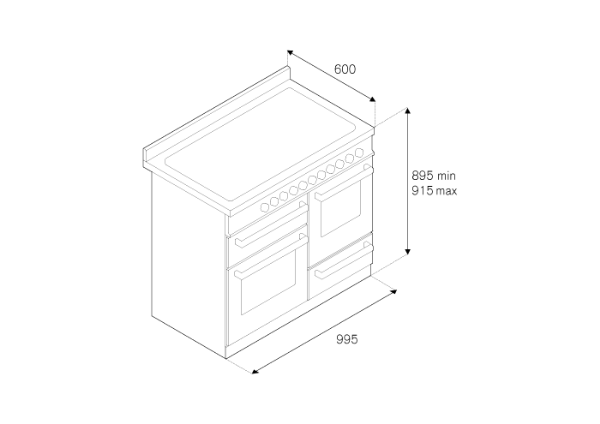 Bertazzoni Master 100cm XG Induction Range Cooker in Matt Bianco_Dimensions