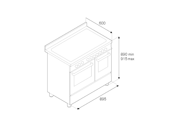 Bertazzoni Master 90cm Dual Fuel Twin Oven Range Cooker in Matt Bianco_Dimensions