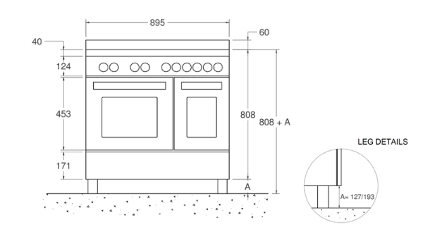 Bertazzoni Master 90cm Induction Twin Oven Range Cooker in Matt Nero_dimensions