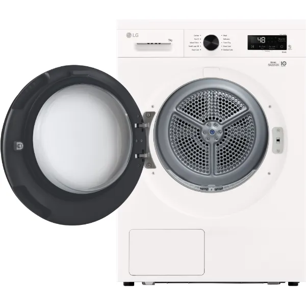 LG RHX1009NWK 9kg DUAL Inverter Heat Pump™ Dryer in White_open door