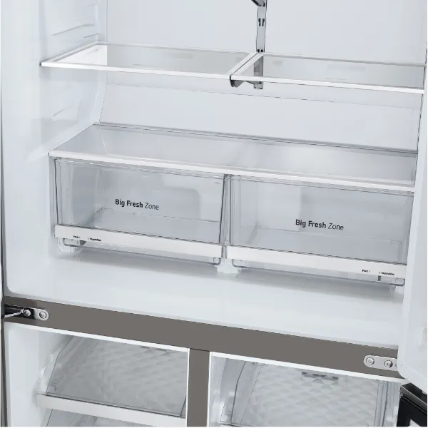 LG GML960PYFE 637L American Style Multi 4 Door Smart Fridge Freezer in Silver_shelves and drawers