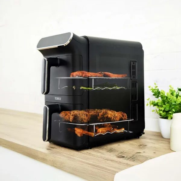 Tower T17190 Vortx 11L Dual Layer Air Fryer - Black with Chrome Trim_baskets