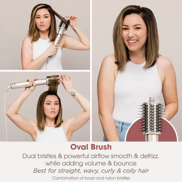 Shark HD436SLUK FlexStyle Air Styler & Hair Dryer for Straight & Wavy Hair - 4 Attachments - Stone_oval brush