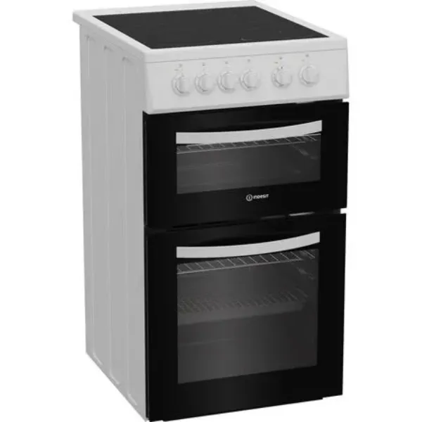 Indesit ITE5VMW 50cm Electric Twin Cooker with Ceramic Hob - White