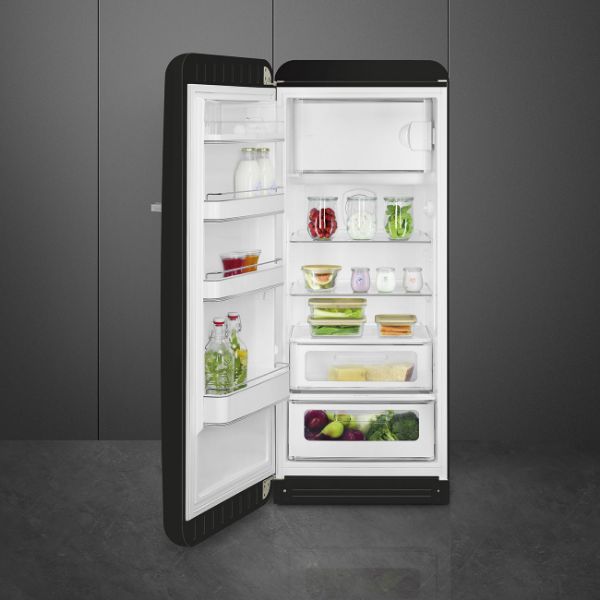 Smeg FAB28LBL6UK 60cm 50s Style Left Hand Hinged Free Standing Refrigerator In Black