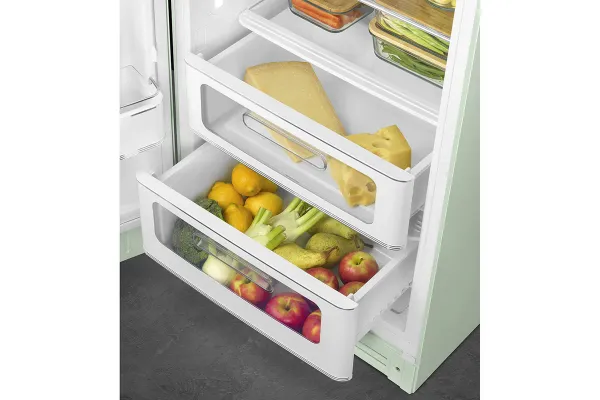 Smeg FAB28LPG6 60cm 50s Style Left Hand Hinged Free Standing Refrigerator In Pastel Green