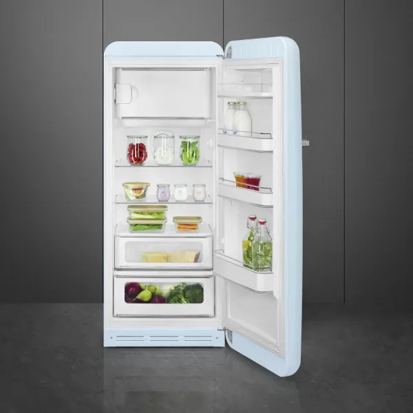 Smeg FAB28RPB6UK 60cm 50’s Style Right Hand Hinged Free Standing Refrigerator In Pastel Blue