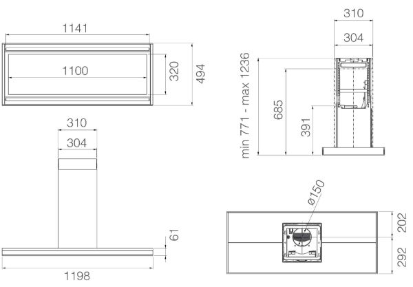 Elica ELEM-IS-BL-120 Element Island 120cm Island Cooker Hood in Black