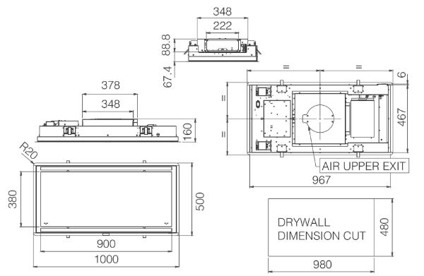 Elica ILLUS-PLS-RM-BK 100cm Ceiling Integrated Cooker Hood in Black 