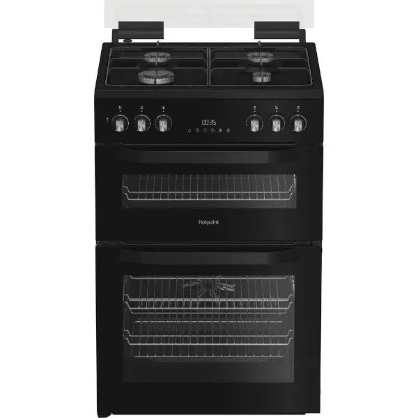 Hotpoint HDD6GDC2B1 60cm Dual Fuel Double Cooker with Glass Lid in Black