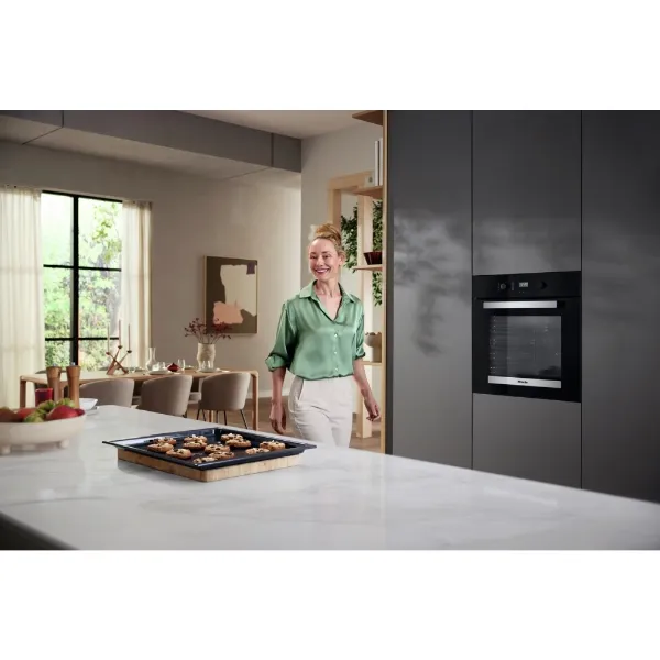 Miele H 2455 B 60cm Built In Single Electric Oven in Obsidian Black & Stainless Steel Effect