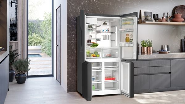 Siemens KF96DPXEA American Style Fridge Freezer with French Doors in Brushed Black Steel anti-fingerprint