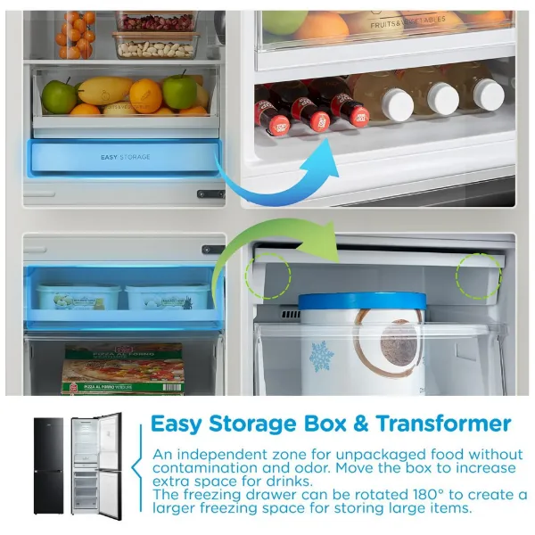 Midea MDRB379FGD30 54.7cm 60/40 Total No Frost Fridge Freezer - Black