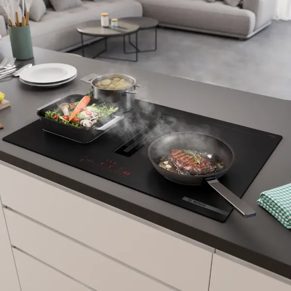 Bosch PVQ81AH26E 80cm Induction Hob with Integrated Ventilation - Matt Black