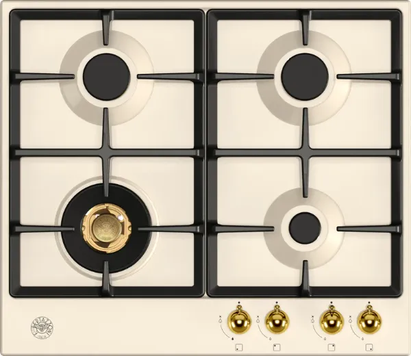 Bertazzoni P604LHERAG Heritage Series 60cm 4 Burner with Wok Burner Gas Hob in Ivory Gold