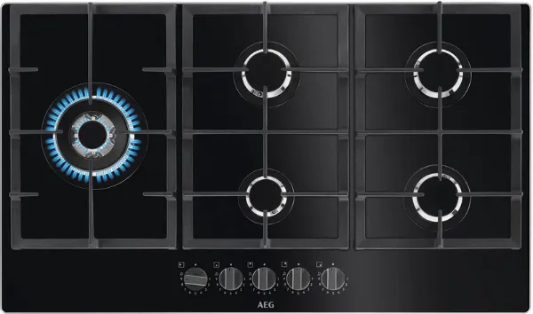 AEG HKB95820NB 8000 FlameLight 88cm Gas On Glass Hob Black_Front View