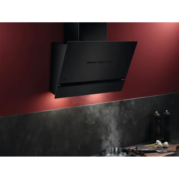 AEG NDV8761CT 8000 AuroraTech Wall Mounted Cooker Hood Matt Black_Installed Kitchen View