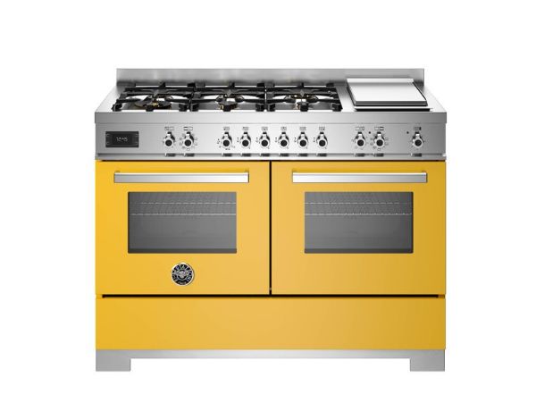 Bertazzoni PRO126G2EGIT2 Professional 120cm Dual Fuel Range Cooker in Yellow