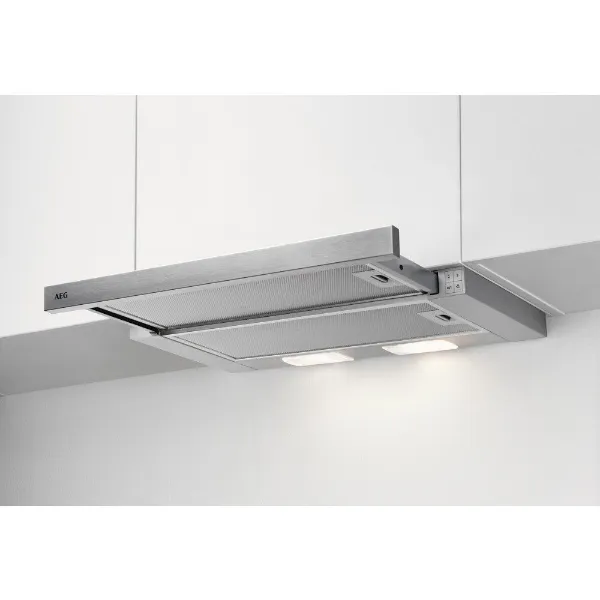 AEG DPB3632S 3000 ExtractionTech Telescopic Cooker Hood Silver_Installed Kitchen View