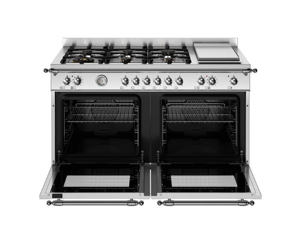 Bertazzoni HER126G2EXT2 Heritage 120cm Double Dual Fuel Burner and Griddle Range Cooker in Stainless Steel