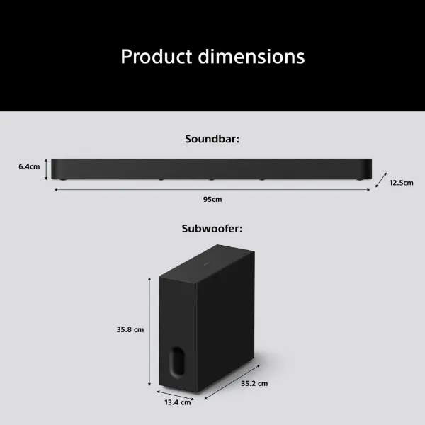 Sony HTA7100KIT.CEK BRAVIA Theatre Bar 7 + S 5.1.2ch Dolby Atmos Soundbar with SASW7 100W Subwoofer - Black_dimensions