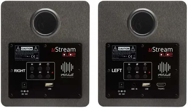 Mitchell Acoustics Ustream Cube Active stereo wireless Speakers - Black_back