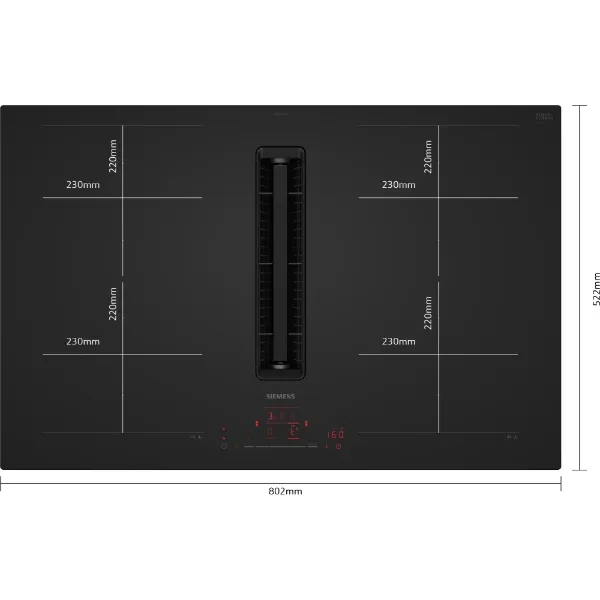 Siemens EX81AHL26E Induction hob with integrated ventilation system in matt black_dimensions