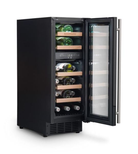 Rangemaster RWC3018BL/ 126150 30cm Wine Cooler in Black with Stainless Steel Trim_side