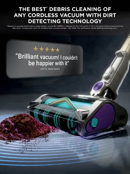 Shark IP1251UK PowerDetect Cordless Vacuum Cleaner - 70 Minutes Run Time - Purple/Grey_dirt detection