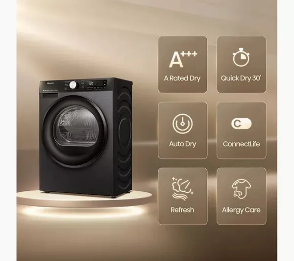 Hisense 3S Series DH3S802BB3 WiFi-enabled 8kg Heat Pump Tumble Dryer - Black