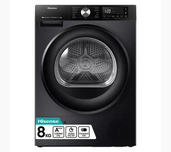 Hisense 3S Series DH3S802BB3 WiFi-enabled 8kg Heat Pump Tumble Dryer - Black