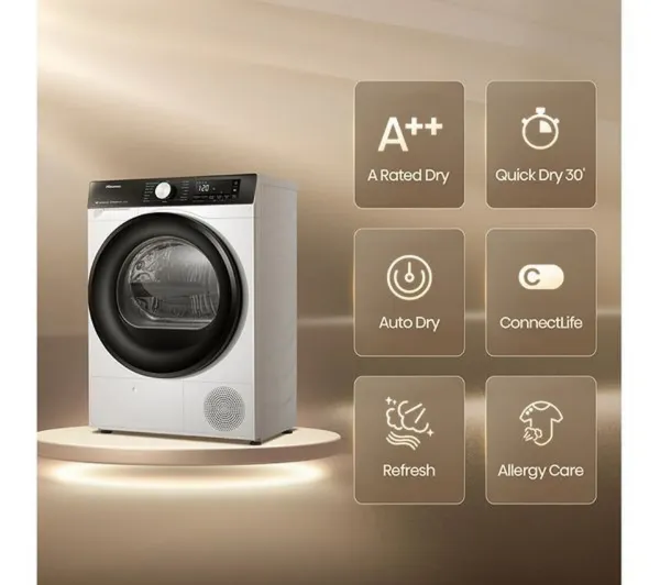Hisense 3S Series DH3S802BW3 WiFi-enabled 8kg Heat Pump Tumble Dryer - White