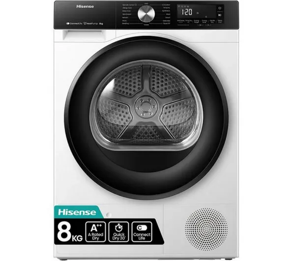 Hisense 3S Series DH3S802BW3 WiFi-enabled 8kg Heat Pump Tumble Dryer - White